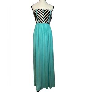 Emerald New with tags Strapless Maxi Dress - Black and Aqua size medium chevron